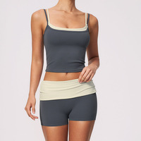 Ensemble de tenue de yoga 4 pièces, soutien-gorge de sport contrasté, débardeur respirant, short à séchage rapide, pantalon évasé, vêtements de sport pour femmes