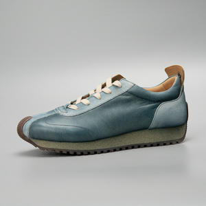 Chaussures de sport unisexes en cuir bleu ardoise à bout fendu, en cuir véritable et daim, faites à la main, confortables, à lacets, légères, anti-odeur, sécuritaires - Product Image 3