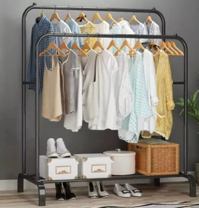 منصة عرض شماعات معدنية قائمة بذاتها لغرفة النوم بحاجز مزدوج مع خطافات جانبية 4 - Product Image 6