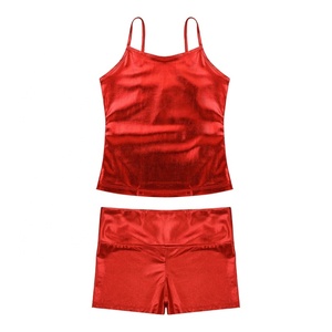 ชุดเต้นรำบอลรูมลาตินสำหรับเด็กผู้หญิงอายุ 4-14 ปี เสื้อกล้ามเมทัลลิกพร้อมกางเกงขาสั้น ชุดออกกำลังกาย ยิมนาสติก แข่งขัน โชว์ในโรงเรียน - Product Image 4