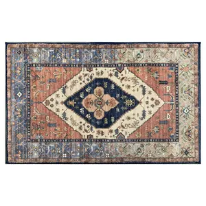 Living Room Bedroom Non-Slip Machine Washable Floral Large Printed Vintage Area Rug