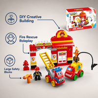 Ensemble de blocs de construction de pompier en plastique ABS, jouet de caserne de pompiers, blocs de construction sur le thème du transport pour enfants