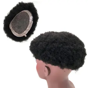 Afro Kinky Krullend 4b 4c Haarstukken Man Haar Pruik Toupet Menselijk Haar Dichtheid 130% Natuurlijke Zwarte Kleur Kan Worden geverfd Jet Zwart Bruin