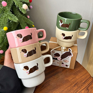 Taza de Cerámica Rosa Apilable con Diseño de Perro <span class=keywords><strong>Salchicha</strong></span> y Letras Impresas, Taza de Café de Porcelana, Vajilla para Agencia de Comercio Empresarial - Product Image 5