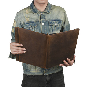 A4 Leather Folder Zipper <b>Bag</b> Genuine Leather Document Organizer <b>Tablet</b> Case Dark Brown 25x3x33 Business Use - Product Image 5