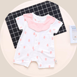 Vêtements pour bébés nouveau-nés sur mesure, vente en gros, style européen, combinaison en tricot pour bébé fille, col rond, à pois, polyester/coton, manches courtes - Product Image 4