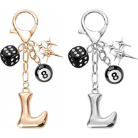 Y2K 3D Bubbel Initiaal Letter Zinklegering Sleutelhanger Dobbelsteen 8-Ball Ster Charms Gepersonaliseerde Alphabet Sleutelring Student/Auto Gebruik