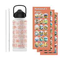 Bouteille isotherme en acier inoxydable à double paroi de 32 oz avec paille, personnalisable, thème 63 Parcs Nationaux des États-Unis (liste de lieux à visiter), avec autocollants