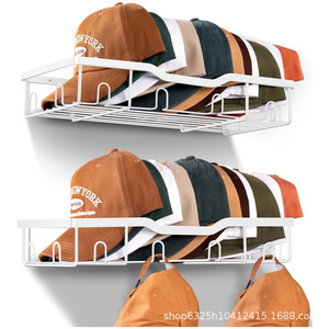 Perchero de hierro para colgar sombreros, estante de almacenamiento montado en la pared para dormitorio y sala de estar, perchero que ahorra espacio con 2 niveles - Product Image 2