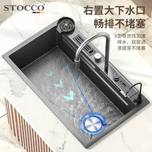 Multifunction 304 Stainless Steel Handmade Sink Nano Kitchen ultrasonic Sink With Pull Out Kitchen Faucet