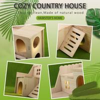 Maison de hamster petite maison de labyrinthe de hamster en bois avec toboggan amusant cabane à deux étages pour petit hamster souris rat petits animaux