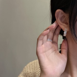 S925 Sterling <b>Silver</b> Plated <b>Women's</b> Three-Layer Wave Texture <b>Earrings</b> Retro Korean Style Simple Niche Design Fashionable - Product Image 3