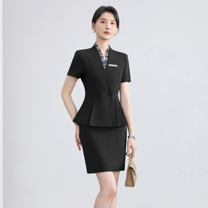 Women's Short Sleeve Suit Set Lightweight Professional Elegant For Customer Service Hotel Reception Summer Uniform - Product Image 2