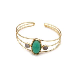 Bracelet jonc en calcédoine rose à trois bandes bijoux en plaqué or bijoux bracelet design à la main en pierres précieuses druzy rondes minuscules - Product Image 5