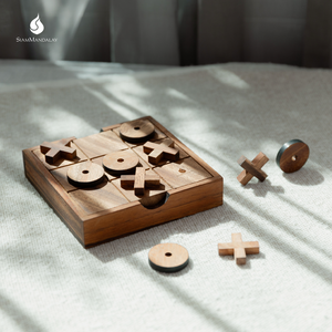 Jeu de Tic Tac Toe 2D en bois : Jeu de société en bois X-O pour la famille, loisir et décoration esthétique pour la maison - Product Image 1