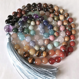 Collana <span class=keywords><strong>Mala</strong></span> con 108 Perle, Collana Lunga Annodata con Nappine in Pietre Preziose per Yoga - Product Image 3