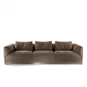 Kf Casa Modern Villa Chocolate Upholstery Leather Suede Sofa Set Furniture Genuine Leather Luxury Italian 4 Seater Suede Sofa