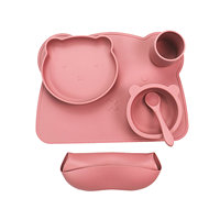 Ensemble d'alimentation pour bébé en silicone en forme d'ours, 6 pièces, bol à ventouse, assiette, cuillère, bavoir, sans BPA, vaisselle pour enfants