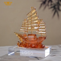 Figurine Dragon Bateau en Cristal Liuli Écologique SAINT-VIEW – Décoration Feng Shui Porte-Bonheur pour la Maison