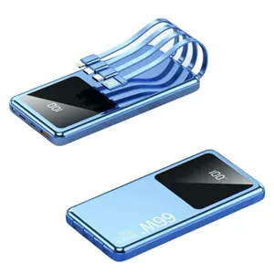 超薄便携式PD64w 22.5w备用电池，带电缆蓝色阳极氧化银行充电器电源银行空外壳防水
