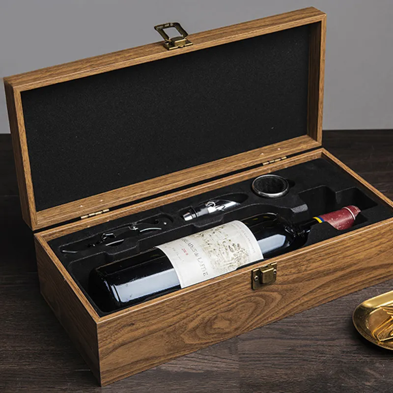 사용자 정의 1 와인 병 가죽 및 로즈 우드 곡물 종이 선물 상자 및 와인 액세서리 포장 병 Shunstone 제조 업체