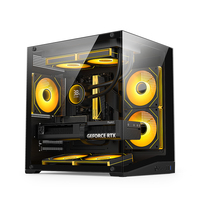 Boîtier M-ATX panoramique vue mer, design incliné, tour de jeu noire, châssis PC en verre intégral 270°, supportant une carte graphique de 335 mm et 7 ventilateurs