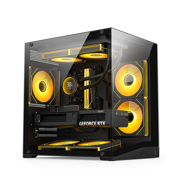 Panoramic Sea View M-ATX Case Sloped Foot Design Black Gaming Tower 270 Full Glass PC Chassis Supporting 335mm GPU & 7 Fans