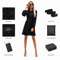 Robe Courte Satinée Marque Privée OEM ODM Usine Col Rond Manches Longues Poignets Bouffants Taille Haute Ourlet Volanté