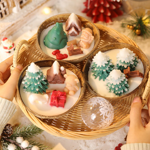 Holiday Decor Scented <b>Candle</b> Coconut Shell Bowl 3D Christmas Character Tree Soy Wax <b>Candle</b> For Christmas Gift Party Favor - Product Image 1