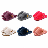 Pantoufles d'intérieur en fourrure à bout ouvert avec logo personnalisé, semelle antidérapante en TPR, pour femmes, hiver, vente en gros d'usine, pour personnalisation OEM