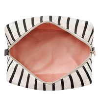 Sac de maquillage écologique en toile avec fermeture éclair, sac de maquillage de voyage de moyenne capacité, organiseur de maquillage, sac de toilette pour femmes, sac cosmétique à rayures noires