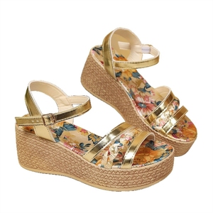Sandales compensées <span class=keywords><strong>espadrilles</strong></span> à imprimé floral pour femmes, avec bride métallique et bout ouvert, chaussures décontractées d'été – Vente en gros usine - Product Image 5