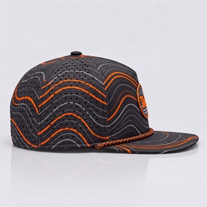 Casquette de golf abstraite motif vague noir orange gris, imperméable, avec patch PVC, cordon, snapback, 5 panneaux, perforée, respirante, pour homme et femme, idéale pour l'extérieur - Product Image 5