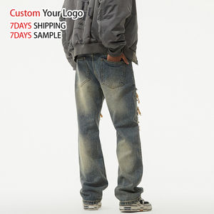 Jean en denim vintage délavé de haute qualité, coupe large, style streetwear, effet usé personnalisé, coupe droite, baggy, déchiré pour homme - Product Image 4