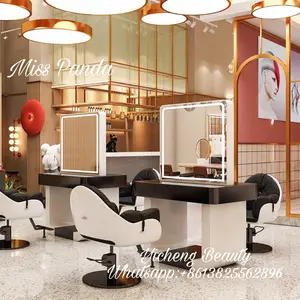 Yicheng Beauty Most popular barbershop mirrors with LED light Glass Mirror Station for beauty salon Good after-sales service