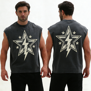 Ouna Manufacturer Custom Men Cropped Sleeveless t Shirt 100%Cotton Acid Washed DTG Printing <strong>Tank</strong> <strong>Top</strong> for Gym Sports - Product Image 2