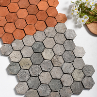 Briques en argile rouge naturelle vieillie, faites à la main et personnalisables, motif hexagonal, mosaïque, revêtement mural extérieur et intérieur