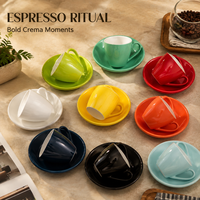 Tasse et soucoupe à expresso en céramique émaillée moderne avec logo personnalisé pour service de barista en café, programmes de marque privée pour la vente en gros mondiale