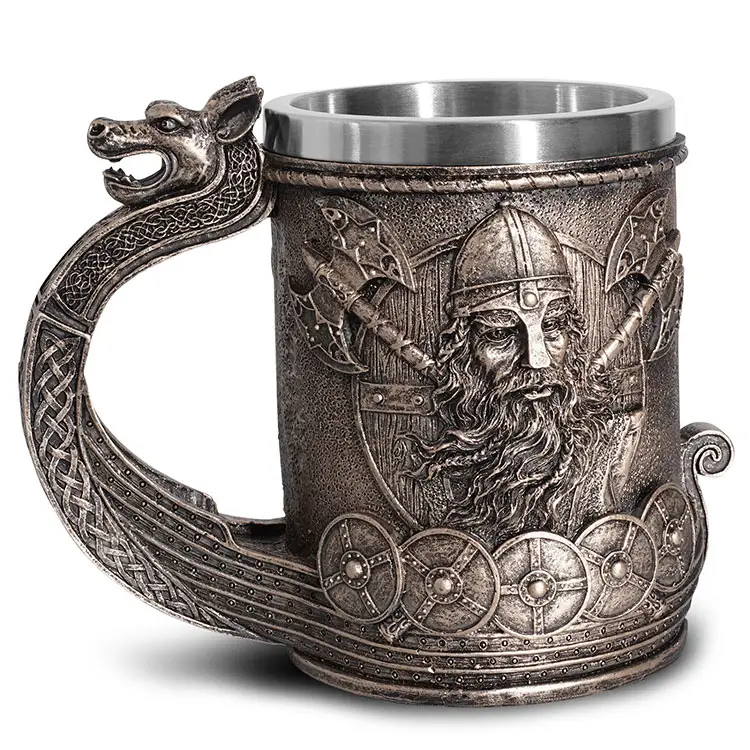 Norwegische mythische Piraten Gott Thor Bier Wikinger Becher Harz Doppel Edelstahl Kaffeetasse Wikinger Piraten König Bierkrug
