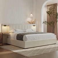 Lit king size moderne haut de gamme en tissu avec tête de lit éclairée par LED, tête de lit extensible, lit en tissu, lits rembourrés pour chambre à coucher