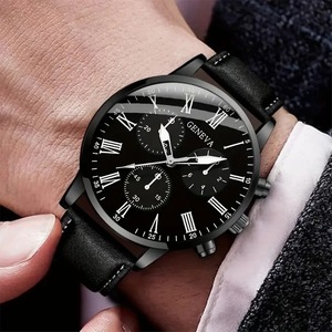 GINEBRA Trendy <span class=keywords><strong>2</strong></span> piezas/set negro Delgado minimalista esfera grande reloj de viaje de negocios y pulsera conjunto de regalo para hombres estilo urbano - Product Image 3