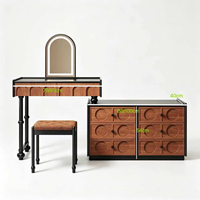 Table de toilette d'angle vintage française en chêne massif, finition laquée piano, commode mi-haute avec éclairage LED pour chambre d'hôtel