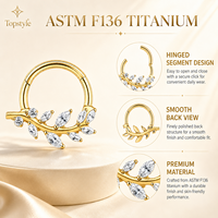 Anneau articulé en titane G23 ASTM F136 de qualité supérieure avec feuille et branche, serti de CZ AAAAA, pour piercing de septum, hélix et cartilage