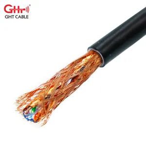 GHT SFTP Cat6 22/23awg bare copper cable double shield al-foil braiding cat6 indoor cable factory supplier price