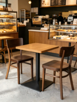 Mobilier de café moderne, banquette en cuir, table ronde en bois massif, chaise rembourrée pour restaurant, bar à café