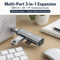 Lecteur de cartes SD double tête USB-C et USB-A avec USB3.0 480/MBps, coque en alliage d'aluminium 3-en-1 pour ordinateurs portables, MacBook et téléphones