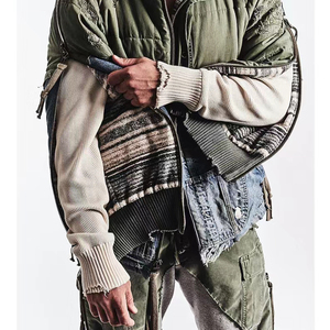 Heavy Washing Ripped Jacket Patch Utility Denim Patchwork Puff Jacket Winter Warm Street <strong>Duffle</strong> <strong>Coat</strong> <strong>Man</strong> - Product Image 1