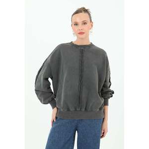 Sweat-shirt oversize pour femme, anthracite, tricoté, manches longues, design asymétrique, anti-boulochage - Product Image 2