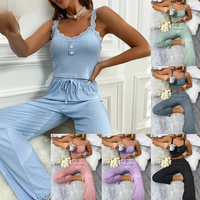Ensemble deux pièces décontracté d'été en dentelle pour femmes, pyjama pour femmes