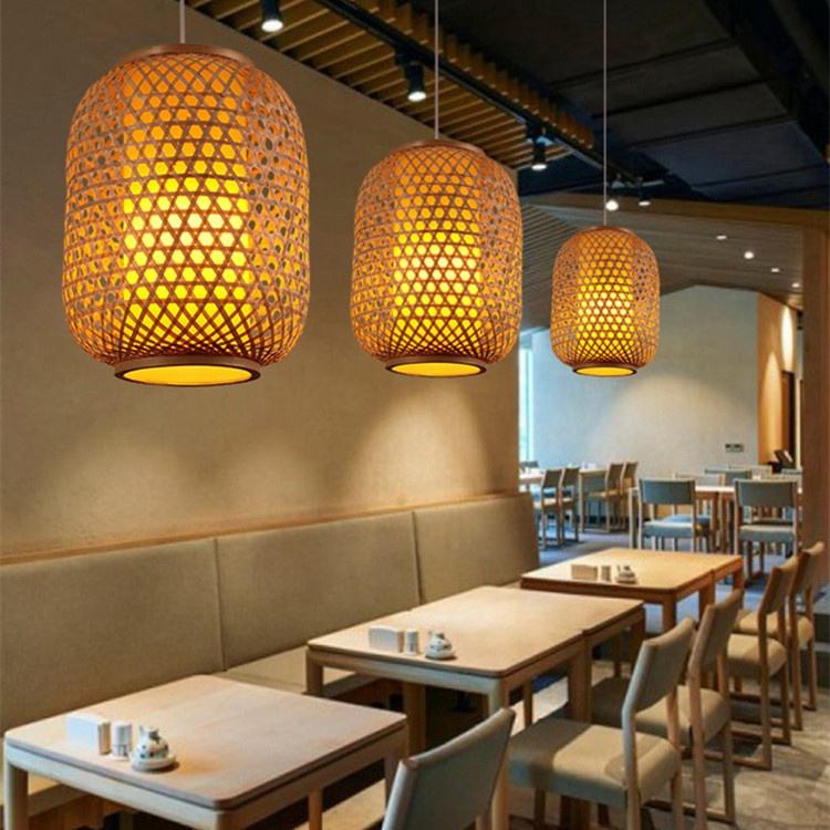Restaurant Wooden Hanging Lights Rattan Bamboo Handmade Pendant Lamps Wooden Home Decoration Dining Light Lamp
